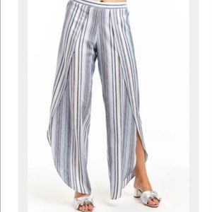 DREW Whitney Wide Split Tulip Leg Linen Blend Striped Pants